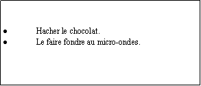 Zone de Texte: Hacher le chocolat.Le faire fondre au micro-ondes.