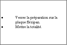 Zone de Texte: Verser la préparation sur la plaque fléxipan.Mettre la totalité.